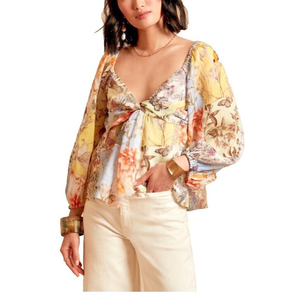 Banana Republic Floral Bird butterfly Multi Print Twist Front Top women Size S